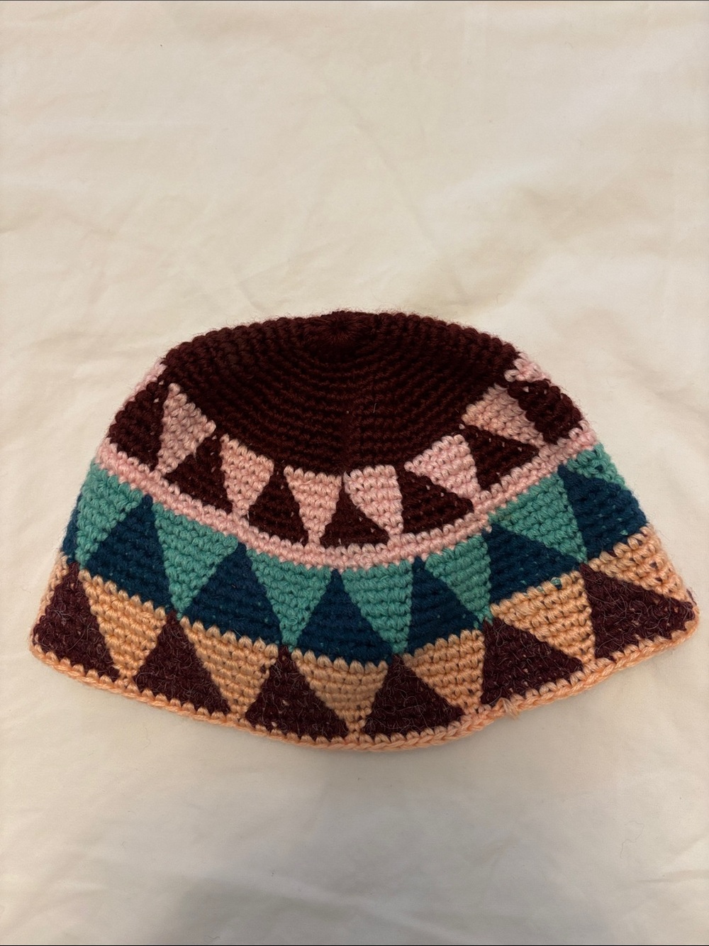 Crocheted Triangle Pattern Bucket Hat - Multi-Color - Picture 2 of 4